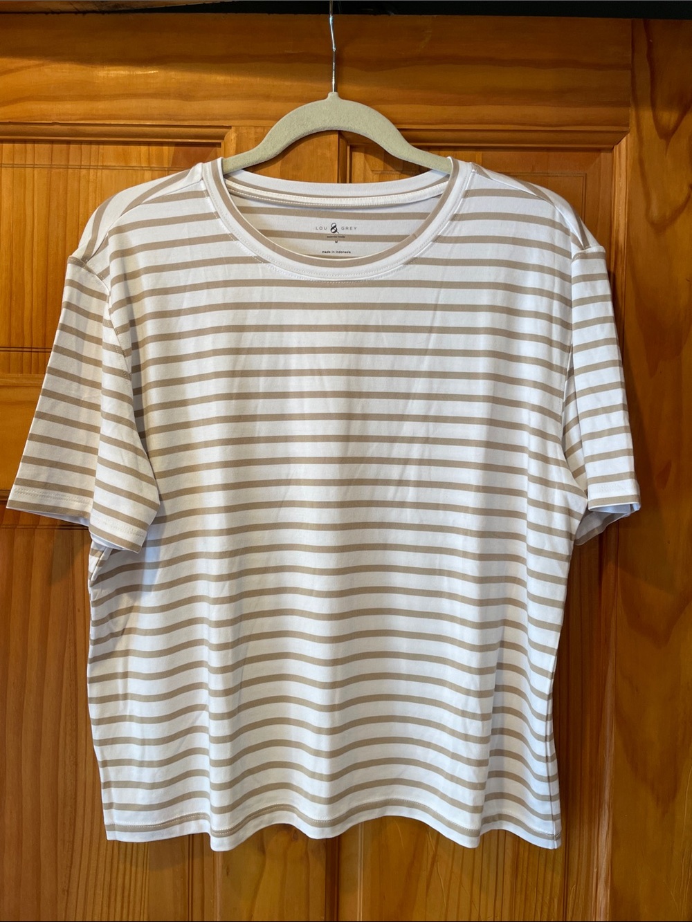 NWOT Lou & Grey Light Tan & White Striped Crew Neck Shirt